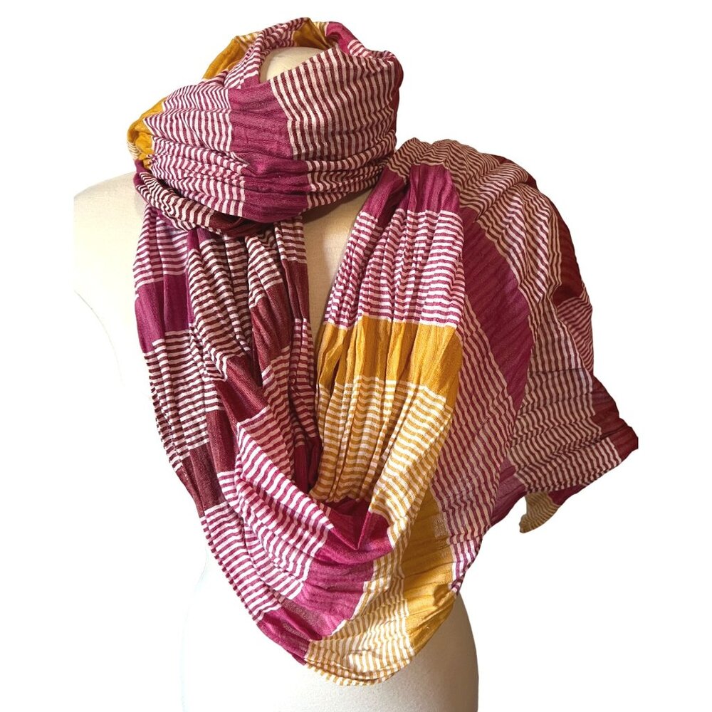 Striped Fringe Scarf Pink & Yellow with Fringes 72" x 27" wide Head Scarf